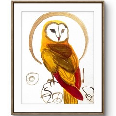 TITA PAINTZ Owl Acrylic Ink Expressionist Hand Painted Art 9×12 Home Decor