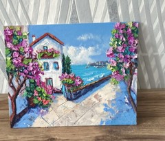 Seascape Original Art IMPRESSIONISM Oil Painting on Canvas Board Seaside 25x20cm