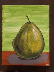 Elvi Green Pear Original Art 11×14 Painting Acrylic On Canvas Still Life Fruit
