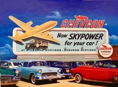 36X26 SKYPOWER LOS ANGELES 1956 Vancas Midcentury Auto Aviation LA Airport CANVS