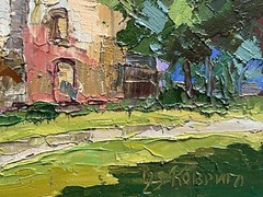 Oil painting Round Tower Ostroh Castle Ukrainian painter Canvas original art