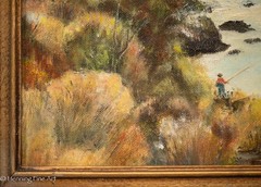 Vintage Impressionist Oil Painting Fly Fishing River Landscape Signed Isabel