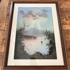 Painted Landscape Pastel Wall Hanging Rowboat Cloudy Sky With Trees