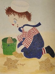 Original Raggedy Andy Painting signed Via Bruno 1978 Art Sand Beach 10″x8″
