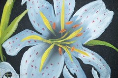 Charming Folksy Oil Painting of White Tiger Lily Flowers Signed Breehl