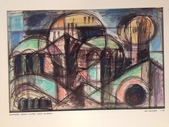 ORGINAL May Bender Abstract Modernist Colored Pencil Architectural Signed Listed