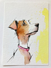 ACEO Original Watercolor Painting Dog ATC Artist Trading Card OOAK