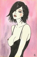 NUDE Erotic Ink Watercolor Original Drawing 10×15