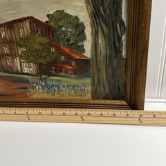 Vtg AMERICANA Homestead Landscape Oil PAINTING 18” X 14.5” FRAMED ART MCM Signed