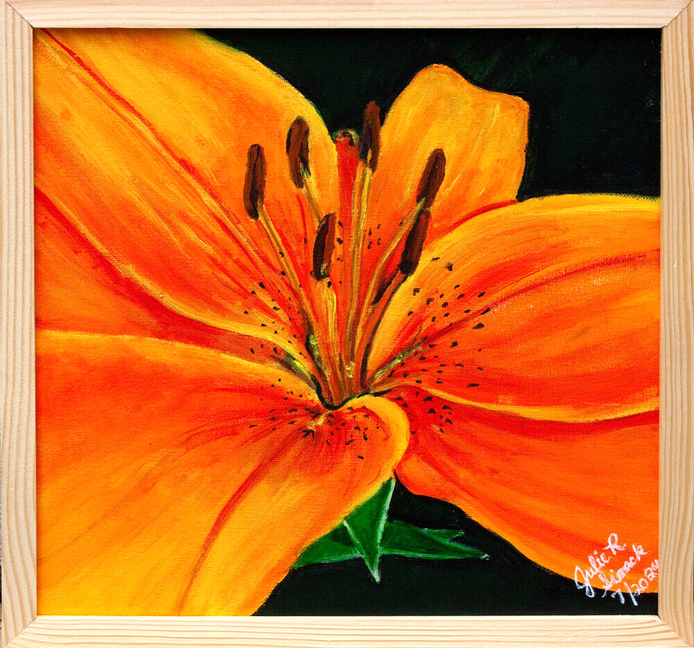 OOAK 2024 Painting TIGER LILY 12″x12″ Acrylic on Stretched Canvas Framed Signed