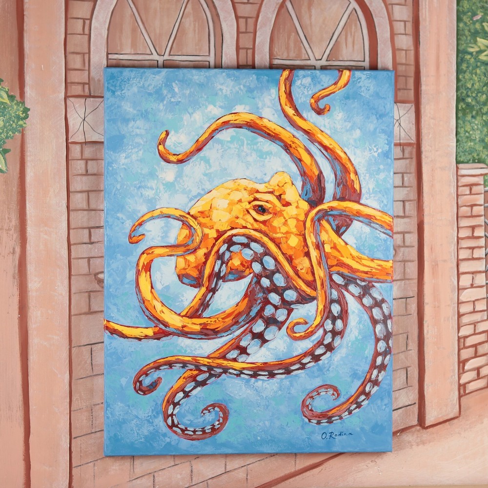 Art Octopus Painting Oil Canvas Wall Sea Ocean Oils Decor Original oil Bathroom