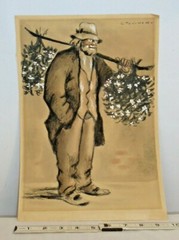 GEORGE TOURNON FRENCH PARIS OLD MAN STREET FLOWER VENDOR ART SIGNED
