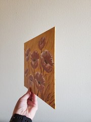 Handmade Painting Acrylic Art Panel 8x10x1/16in Decor Brown Poppies Flowers