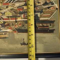 Marion Cunningham Framed Canvas Silk Screen Painting San Francisco Shipyard 1945