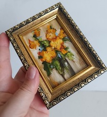 ACEO Yellow Flowers Original Oil Painting Abstract Floral Mini Art 2.5×3.5 in