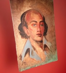 HARVEY PARKS ACRYLIC PAINTING PORTRAIT 1970’S BALD GENTLEMAN POINTED COLLAR