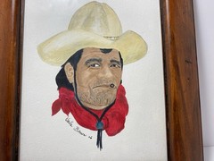 Original Cowboy Portrait Painting Signed Verla Brown 06 Framed Western Folk Art
