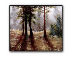 Original Acrylic Landscape Painting 12×14″ PINE TREES IN SUNLIGHT Wall Art