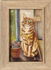 ORIGINAL OIL PAINTING ORANGE TABBY CAT PORTRAIT SIGNED FRAMED 4×6
