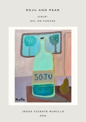 Original Murillo Painting | Soju and Pear | 11×14″ | Oil on Board | Signed