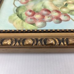Vintage Original Still Life Oil Painting Grapes Tile Ornate Gold Frame Signed