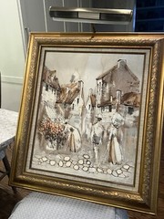 Boris Chezar Oil Painting With Sand Retro Vintage Wood Frame Gold Canvas Art mCM