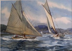 Frederick Kubitz Watercolor „Yachting-Camden ME“ c1920