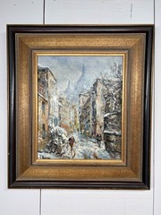 Original Raymond Besse Paris Saint-Ouen Market Oil Painting Framed 15×13