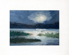 8×10 Original Oil Painting Marsh Landscape Moonlit Clouds Lowcountry Art Signed