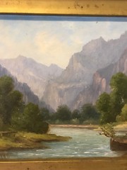 Antique 1896 German Julie Neher Signed Oil Painting Swiss Alps Lake Lucerne