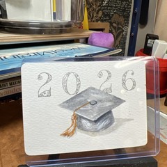 ACEO/ATC Original Painting 2.5 x 3.5 In. Watercolor Graduation Cap 2026 Signed