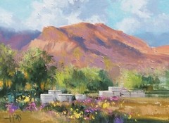 TOM HAAS painting ‚Arizona Beehives‘ oil 9″x12″ Arizona woods mountains flowers