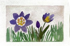 Purple Crocus Flowers Contemporary Expressionist Original Watercolor 5×7