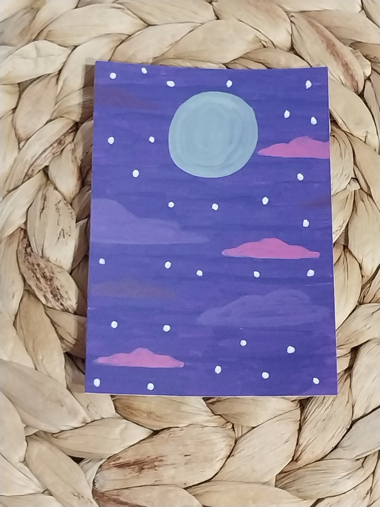 ACEO Watercolor Paper Acrylic Painting Anime Pop Art Clouds Night Sky Moon M1