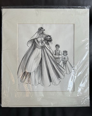1965 Women WEDDING GOWN Bridal Dress Vtg Orig WC Fashion illustration Art Signed
