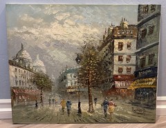 Caroline Burnett Oil on Canvas Painting 25” x 21” Artist Signed Paris Street