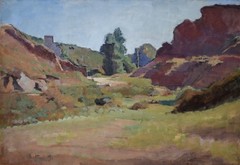 1930s French Brittany Farm Landscape Oil Painting Signed Bertrand Py Salon Paris
