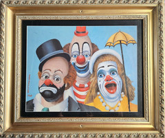 Red Skelton Signed Framed Clown Figures Oil Painting Canvas 1948 Realism Circus