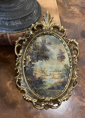Vtg Ornate Hand Painted Oil by V. Guidotti Italian Florentine Landscape I