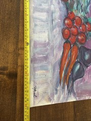 Original Signed Still Life Painting, Colorful Expressionist Oranges Wine Bottle
