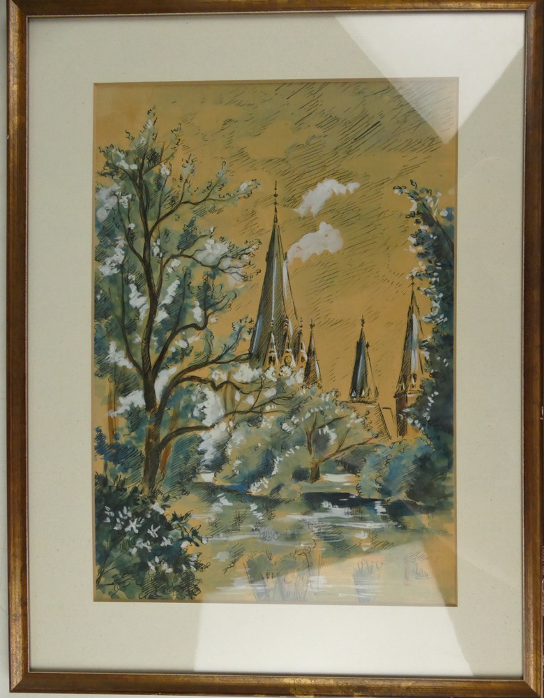 Unknown Artist Watercolour Vedute 55x42cm GT-746