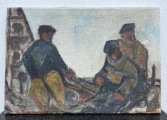 Expressionist 3 Fischer Seaside Oil Painting on Canvas 65,5×45 cm Unframed