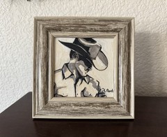 ORIGINAL OIL PAINTING WESTERN COWBOY PORTRAIT SIGNED FRAMED 4×4