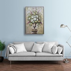 NY Art- Original Oil Painting of Still-Life Flower Pot on Canvas Framed 24×36