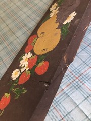 Vintage Floral Wood Painting 14.5 X 4” Hand Painted Daisy’s + Fruit Plaque
