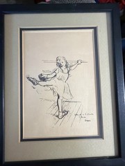 FRAMED EDGAR DEGAS VTG PRINT OF A Child DANCER LEANING ON THE BAR