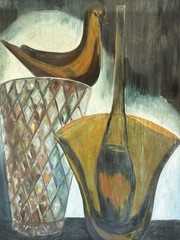 MARGARET HOPKINS VINTAGE MID CENTURY MODERN ABSTRACT STILL LIFE OIL PAINTING 62