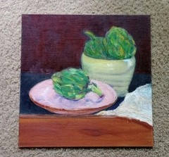 Oil Painting On Linen Panel – Artichokes –