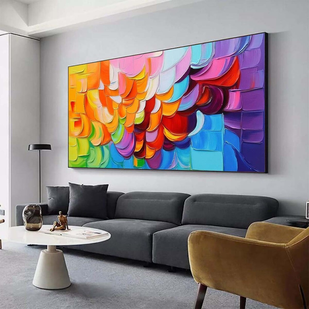 Hand Painted Blue Abstract Wall Art Oil Painting On Canvas Home Decoration 3D