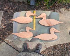 4 wooden Decoys hand carved unpainted fok art style